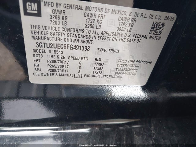 Aukcja sprzedaży 2015 Gmc Sierra 1500 Sle, vin: 3GTU2UEC6FG491393, numer aukcji: 45179201