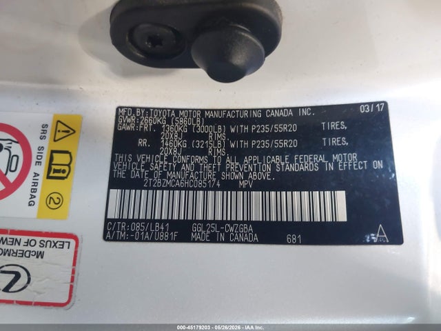 Продажа на аукционе авто 2017 Lexus Rx 350, vin: 2T2BZMCA6HC085174, номер лота: 45179203