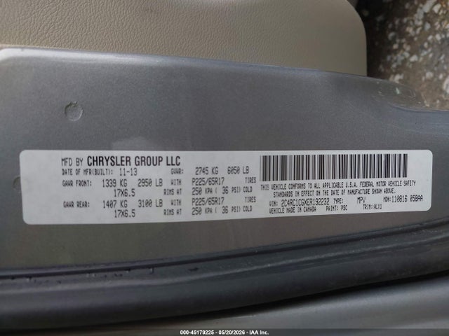 2014 Chrysler Town & Country Touring-l მანქანა იყიდება აუქციონზე, vin: 2C4RC1CGXER192232, აუქციონის ნომერი: 45179225