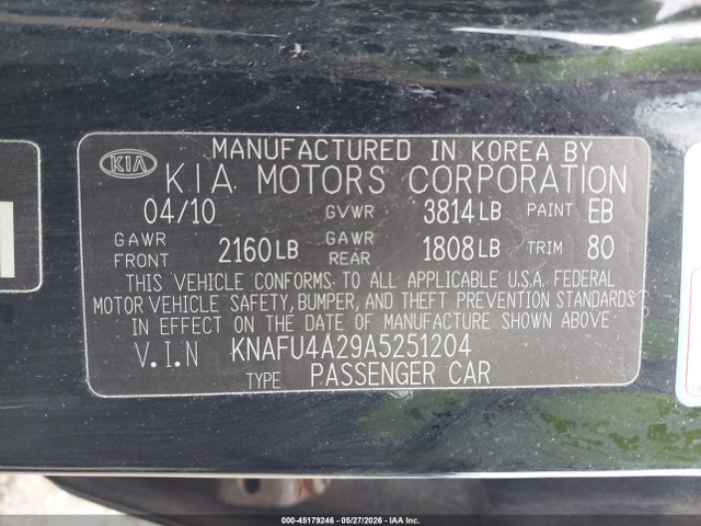 Продажа на аукционе авто 2010 Kia Forte Ex, vin: KNAFU4A29A5251204, номер лота: 45179246