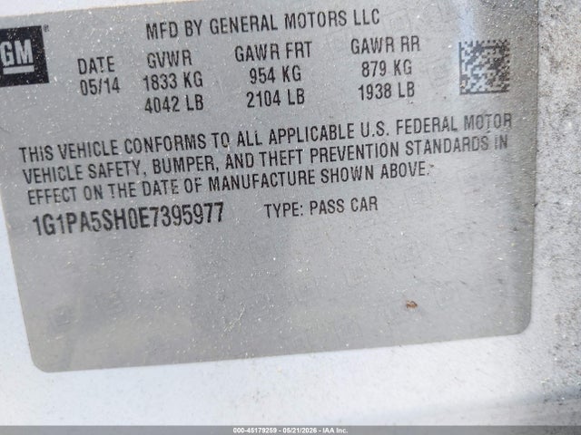 Продаж на аукціоні авто 2014 Chevrolet Cruze Ls Auto, vin: 1G1PA5SH0E7395977, номер лоту: 45179259