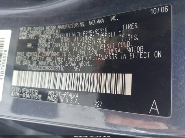Продаж на аукціоні авто 2006 Toyota Sienna Le, vin: 5TDZA23C96S568310, номер лоту: 45179260