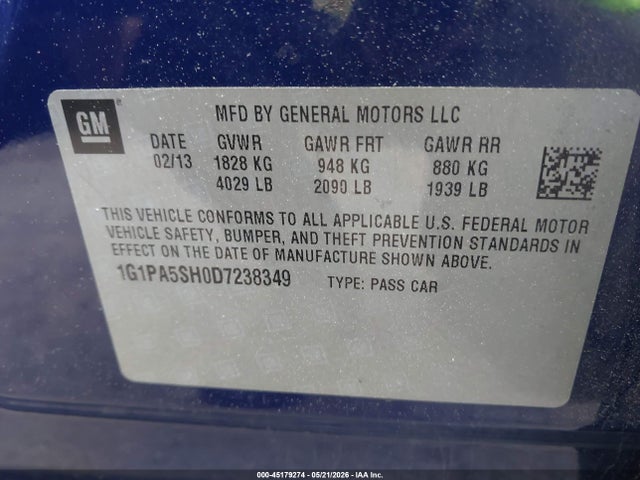 45179274 :رقم المزاد ، 1G1PA5SH0D7238349 vin ، 2013 Chevrolet Cruze Ls Auto مزاد بيع