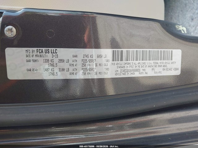 Aukcja sprzedaży 2019 Dodge Grand Caravan Se, vin: 2C4RDGBG6KR668859, numer aukcji: 45179288