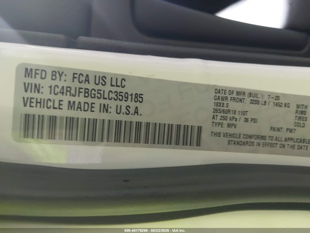 Продажа на аукционе авто 2020 Jeep Grand Cherokee Limited 4x4, vin: 1C4RJFBG5LC359185, номер лота: 45179296