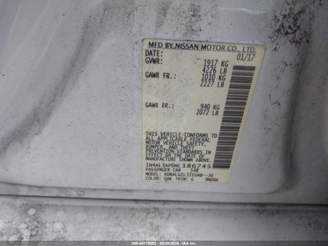 Aukcja sprzedaży 2017 Nissan Altima 2.5 S, vin: 1N4AL3AP0HC186745, numer aukcji: 45179302