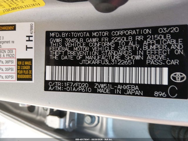 JTDKARFU3L3122651 Toyota Prius Le