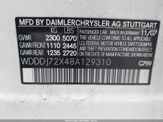 Aukcja sprzedaży 2008 Mercedes-benz Cls 550, vin: WDDDJ72X48A129310, numer aukcji: 45179383