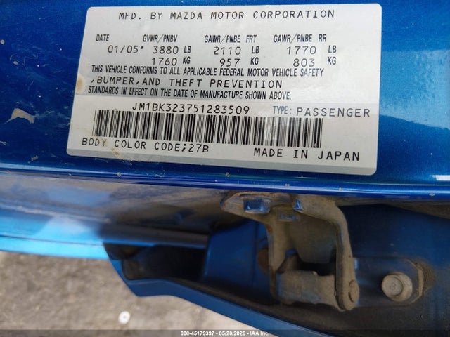 Aukcja sprzedaży 2005 Mazda Mazda3 S, vin: JM1BK323751283509, numer aukcji: 45179397
