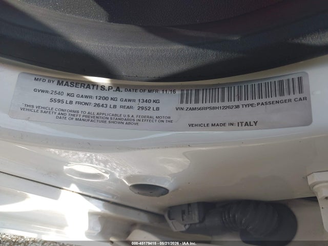 Продаж на аукціоні авто 2017 Maserati Quattroporte S Gransport, vin: ZAM56RPS8H1226238, номер лоту: 45179415