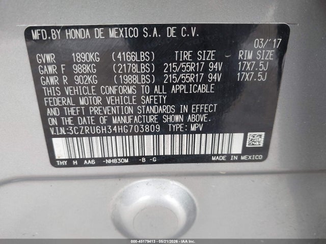 Продаж на аукціоні авто 2017 Honda Hr-v Lx, vin: 3CZRU6H34HG703809, номер лоту: 45179413