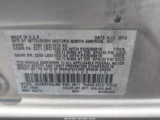 Aukcja sprzedaży 2014 Mitsubishi Outlander Sport Se, vin: 4A4AP4AU8EE007550, numer aukcji: 45179436