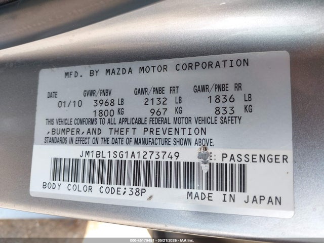 Aukcja sprzedaży 2010 Mazda Mazda3 I Sport, vin: JM1BL1SG1A1273749, numer aukcji: 45179451