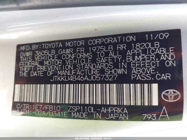 2010 Scion Xd მანქანა იყიდება აუქციონზე, vin: JTKKU4B46AJ057327, აუქციონის ნომერი: 45179466
