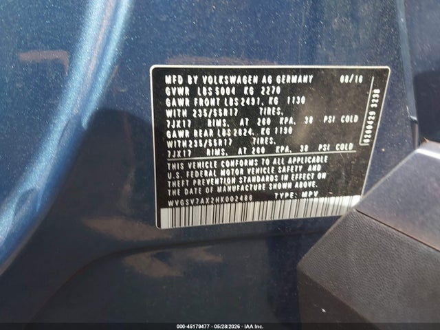 WVGSV7AX2HK002486 Volkswagen Tiguan 2.0t Wolfsburg Edition