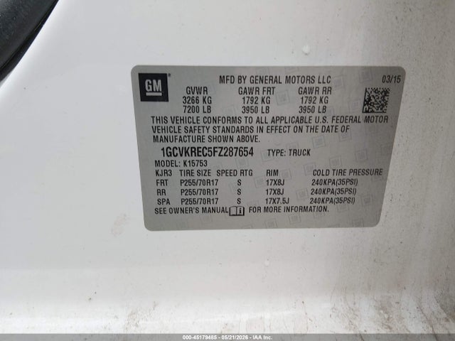 1GCVKREC5FZ287654 Chevrolet Silverado 1500 1lt