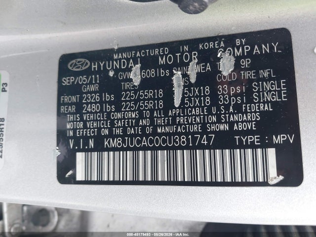 Продаж на аукціоні авто 2012 Hyundai Tucson Limited, vin: KM8JUCAC0CU381747, номер лоту: 45179493