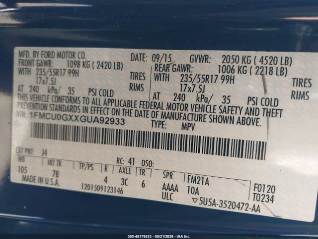 Aukcja sprzedaży 2016 Ford Escape Se, vin: 1FMCU0GXXGUA92933, numer aukcji: 45179523