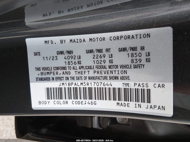 45179534 :رقم المزاد ، JM1BPALM5R1707644 vin ، 2024 Mazda Mazda3 2.5 S Preferred مزاد بيع