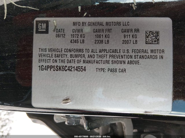 45179569 :رقم المزاد ، 1G4PP5SK6C4214554 vin ، 2012 Buick Verano مزاد بيع