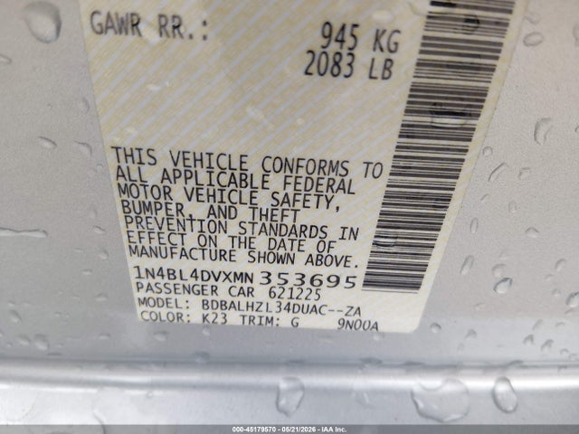 1N4BL4DVXMN353695 Nissan Altima Sv Fwd