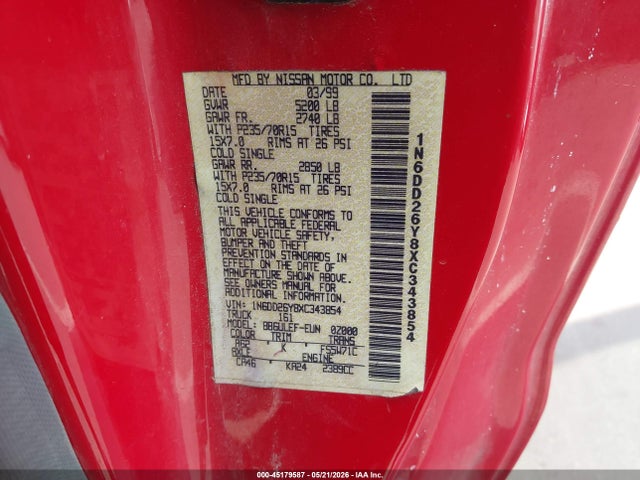 Aukcja sprzedaży 1999 Nissan Frontier Xe, vin: 1N6DD26Y8XC343854, numer aukcji: 45179587