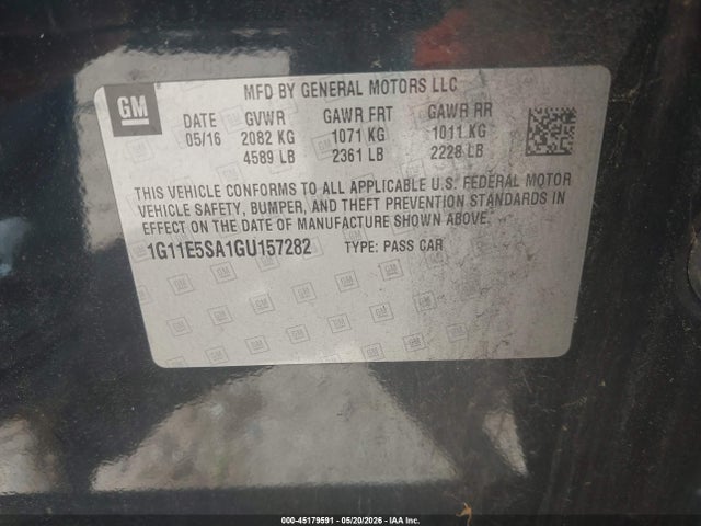 Aukcja sprzedaży 2016 Chevrolet Malibu Limited Ltz, vin: 1G11E5SA1GU157282, numer aukcji: 45179591