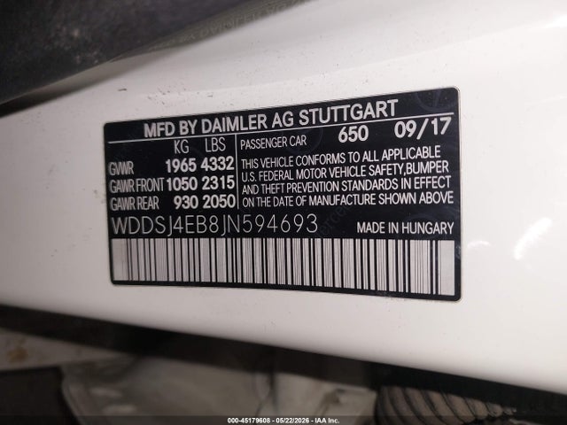 45179608 :رقم المزاد ، WDDSJ4EB8JN594693 vin ، 2018 Mercedes-benz Cla 250 مزاد بيع