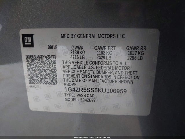 2019 Buick Lacrosse Awd Essence მანქანა იყიდება აუქციონზე, vin: 1G4ZR5SS5KU106959, აუქციონის ნომერი: 45179613