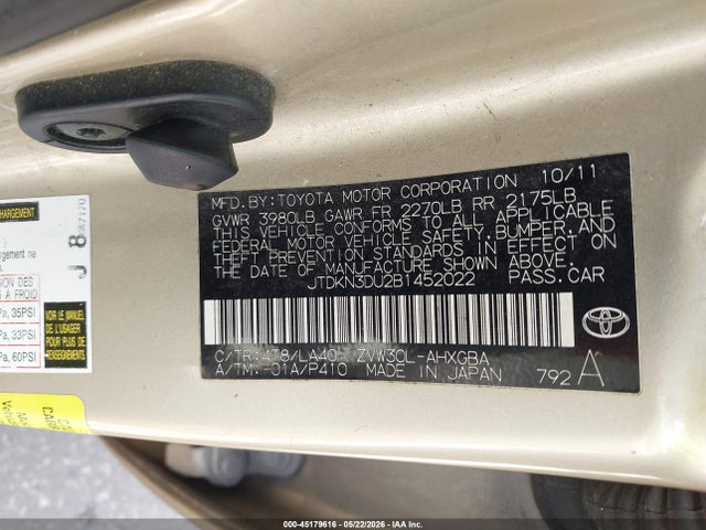 Продаж на аукціоні авто 2011 Toyota Prius Four, vin: JTDKN3DU2B1452022, номер лоту: 45179616