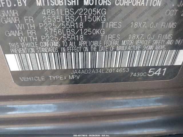 Продажа на аукционе авто 2020 Mitsubishi Outlander Es 2.4, vin: JA4AD2A34LZ014653, номер лота: 45179618
