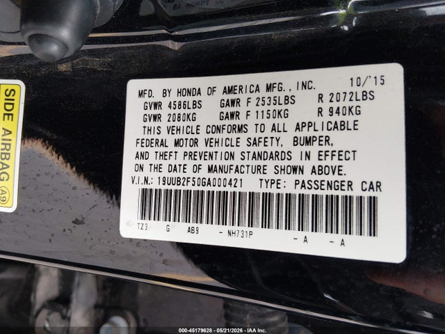 Aukcja sprzedaży 2016 Acura Tlx V6 Tech, vin: 19UUB2F50GA000421, numer aukcji: 45179628