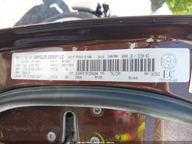 45179648 :رقم المزاد ، 3C6RR7KT8FG540284 vin ، 2015 Ram 1500 St مزاد بيع