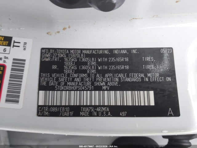 Aukcja sprzedaży 2023 Toyota Highlander Xle, vin: 5TDKDRBH0PS045791, numer aukcji: 45179667