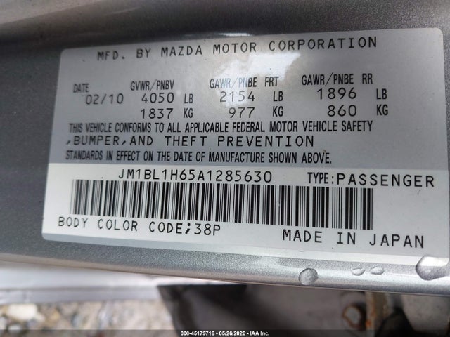 Продаж на аукціоні авто 2010 Mazda Mazda3 S Grand Touring, vin: JM1BL1H65A1285630, номер лоту: 45179716