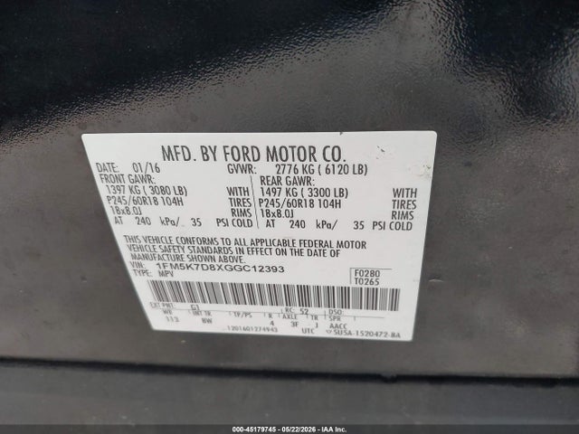 Продаж на аукціоні авто 2016 Ford Explorer Xlt, vin: 1FM5K7D8XGGC12393, номер лоту: 45179745