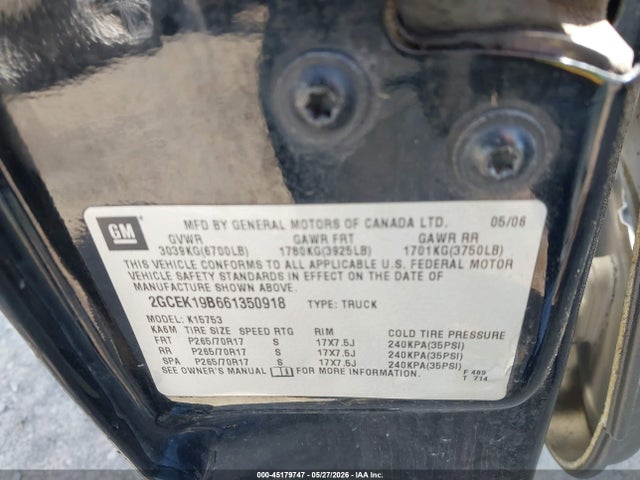 Aukcja sprzedaży 2006 Chevrolet Silverado 1500 Lt1, vin: 2GCEK19B661350918, numer aukcji: 45179747