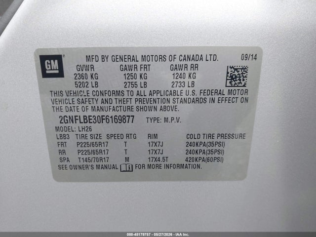 45179757 :رقم المزاد ، 2GNFLBE30F6169877 vin ، 2015 Chevrolet Equinox 1lt مزاد بيع