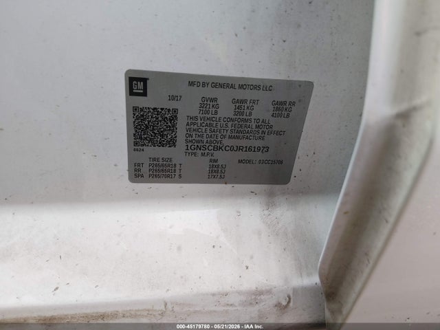 Aukcja sprzedaży 2018 Chevrolet Tahoe Lt, vin: 1GNSCBKC0JR161973, numer aukcji: 45179780