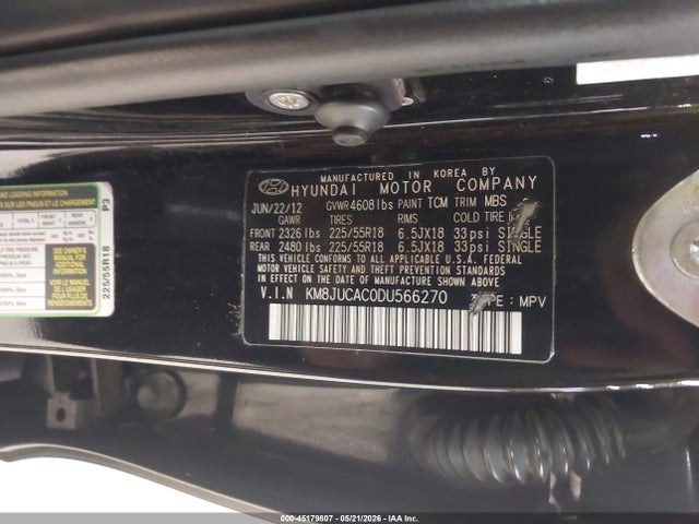 45179807 :رقم المزاد ، KM8JUCAC0DU566270 vin ، 2013 Hyundai Tucson Limited مزاد بيع