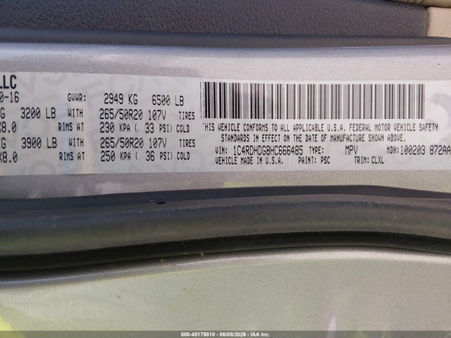Продажа на аукционе авто 2017 Dodge Durango Gt Rwd, vin: 1C4RDHDG8HC666485, номер лота: 45179810