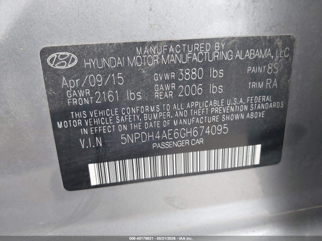2016 Hyundai Elantra Se მანქანა იყიდება აუქციონზე, vin: 5NPDH4AE6GH674095, აუქციონის ნომერი: 45179821