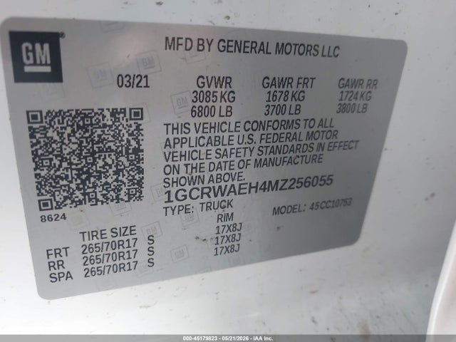 1GCRWAEH4MZ256055 Chevrolet Silverado 1500 2wd Standard Bed Wt