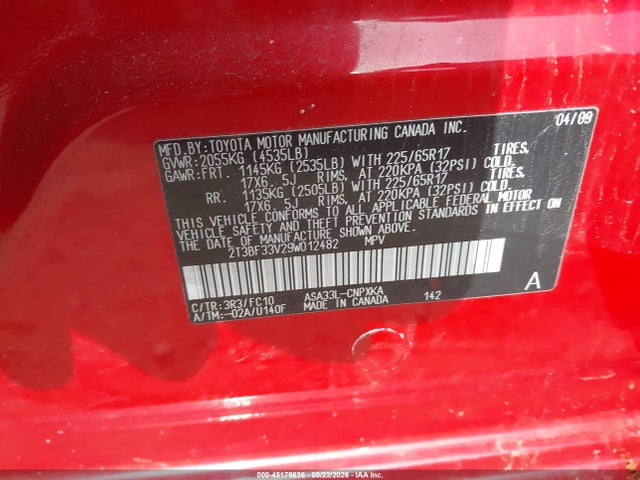 Продаж на аукціоні авто 2009 Toyota Rav4, vin: 2T3BF33V29W012482, номер лоту: 45179836