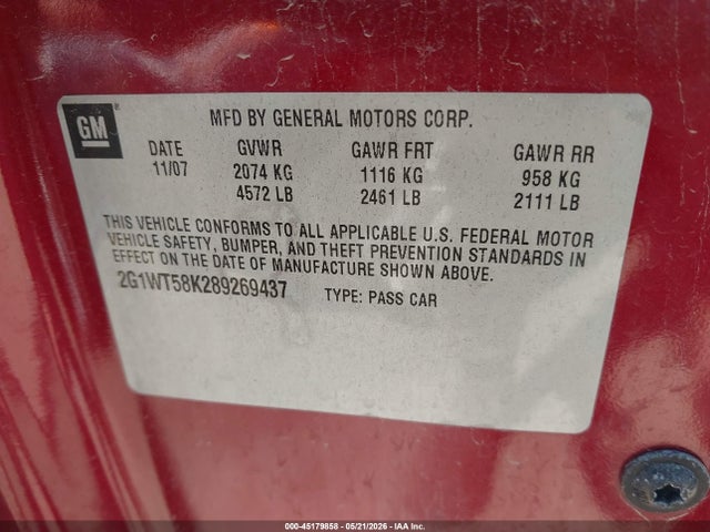 Aukcja sprzedaży 2008 Chevrolet Impala Lt, vin: 2G1WT58K289269437, numer aukcji: 45179858