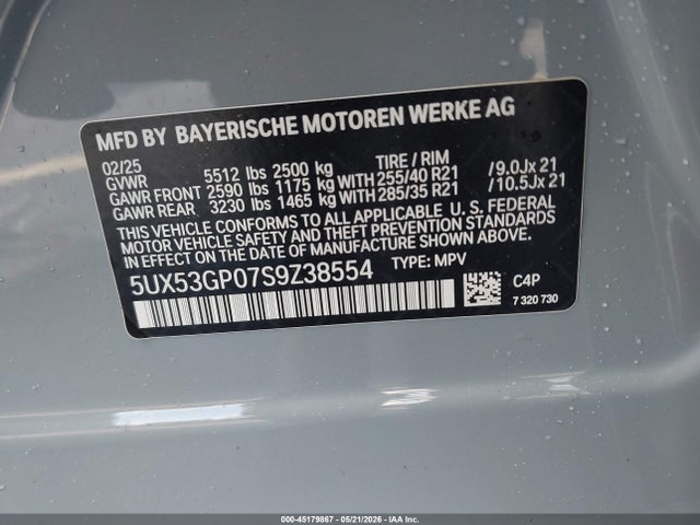 Aukcja sprzedaży 2025 Bmw X3 30 Xdrive, vin: 5UX53GP07S9Z38554, numer aukcji: 45179867