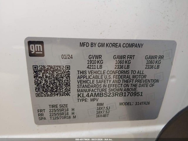Aukcja sprzedaży 2024 Buick Encore Gx Preferred Fwd, vin: KL4AMBS23RB170951, numer aukcji: 45179926
