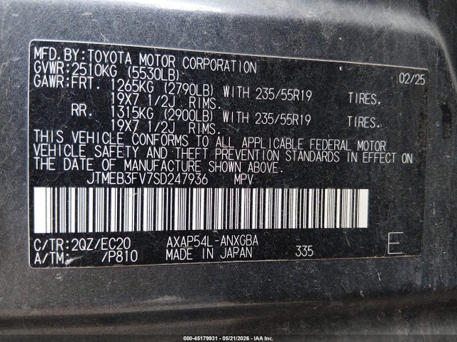 45179931 :رقم المزاد ، JTMEB3FV7SD247936 vin ، 2025 Toyota Rav4 Plug-in Hybrid Xse مزاد بيع