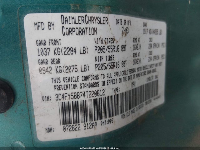 Продаж на аукціоні авто 2004 Chrysler Pt Cruiser Touring, vin: 3C4FY58874T220612, номер лоту: 45179952