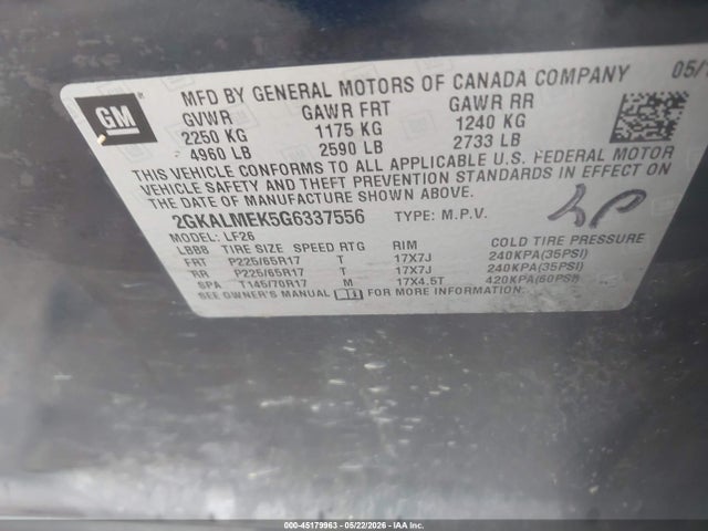 Продаж на аукціоні авто 2016 Gmc Terrain Sle-1, vin: 2GKALMEK5G6337556, номер лоту: 45179963